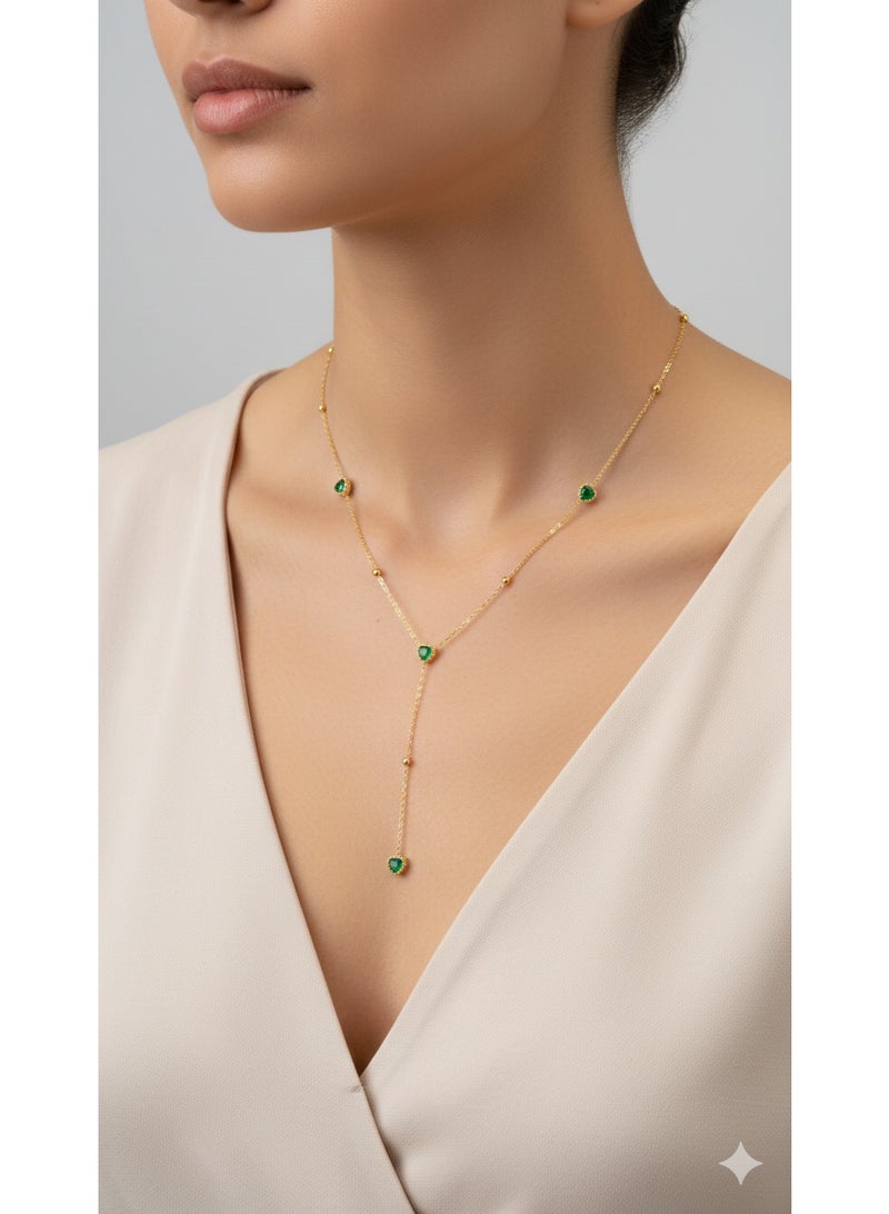 WARD Trendy Gold-Plated Y-Necklace with Green Heart Zirconia - Tarnish Resistant Stainless Steel - Image 2